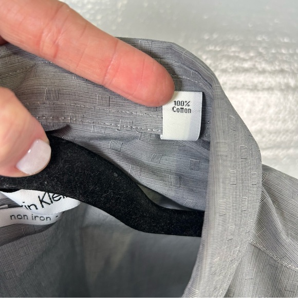 Calvin Klein Grey Men's Slim Fit Non Iron Stretch Dress Shirt 15‎ 1/2 NWT - Picture 7 of 11